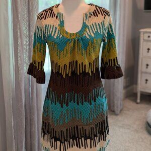 Aryeh Anthropologie Shift Dress with Bell Sleeves Horeshoe Neckline,‎ Size M